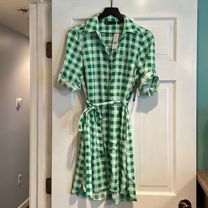 NWT NY&C Womens Green Plaid Button Down Dress